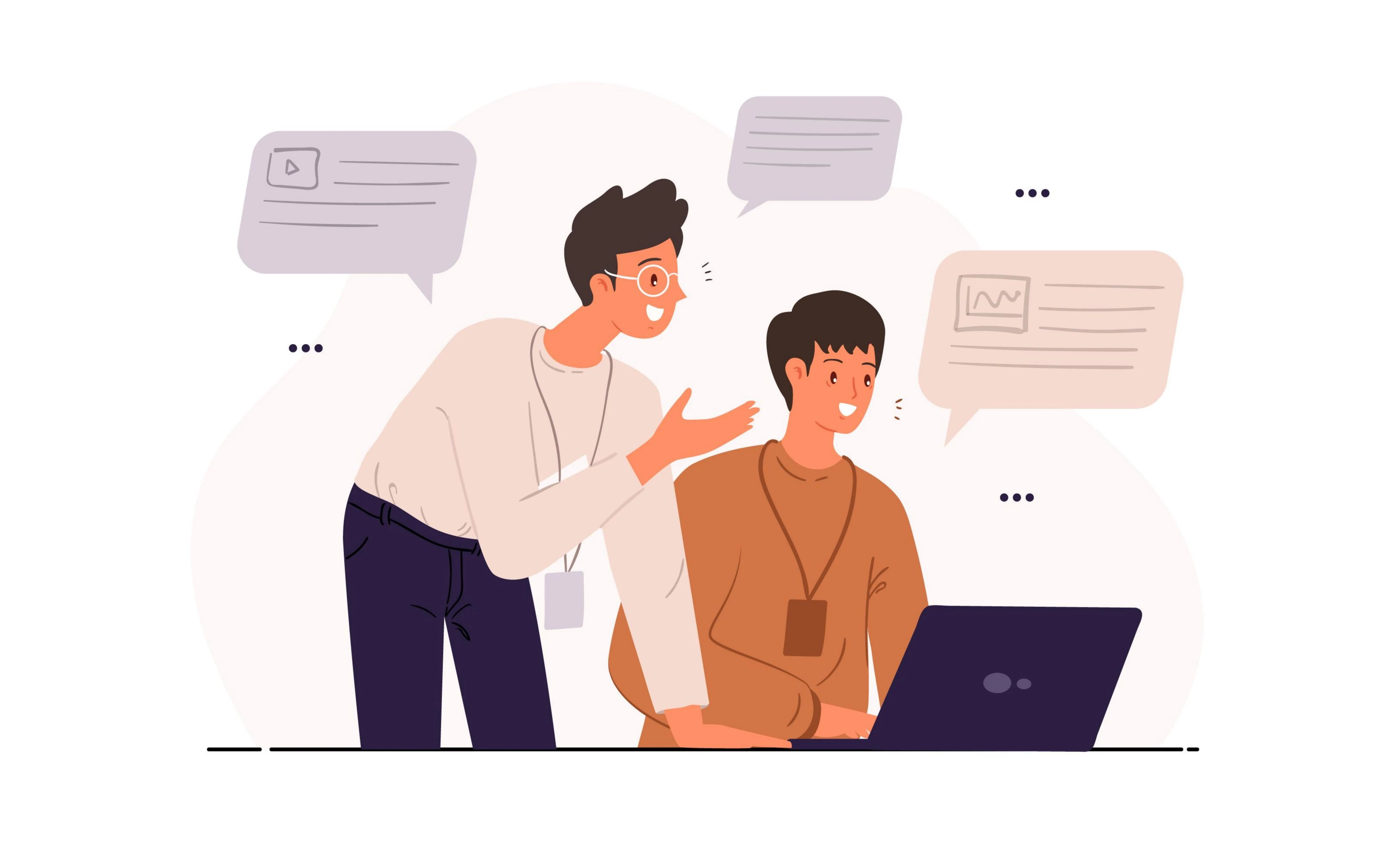 How to become a Self-taught UI/UX Designer Image showing a mentor talking to a junior designer
